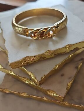 VITA Italian 24kt Gold over Animal Print Leather Cuff/Bracelet Vintage